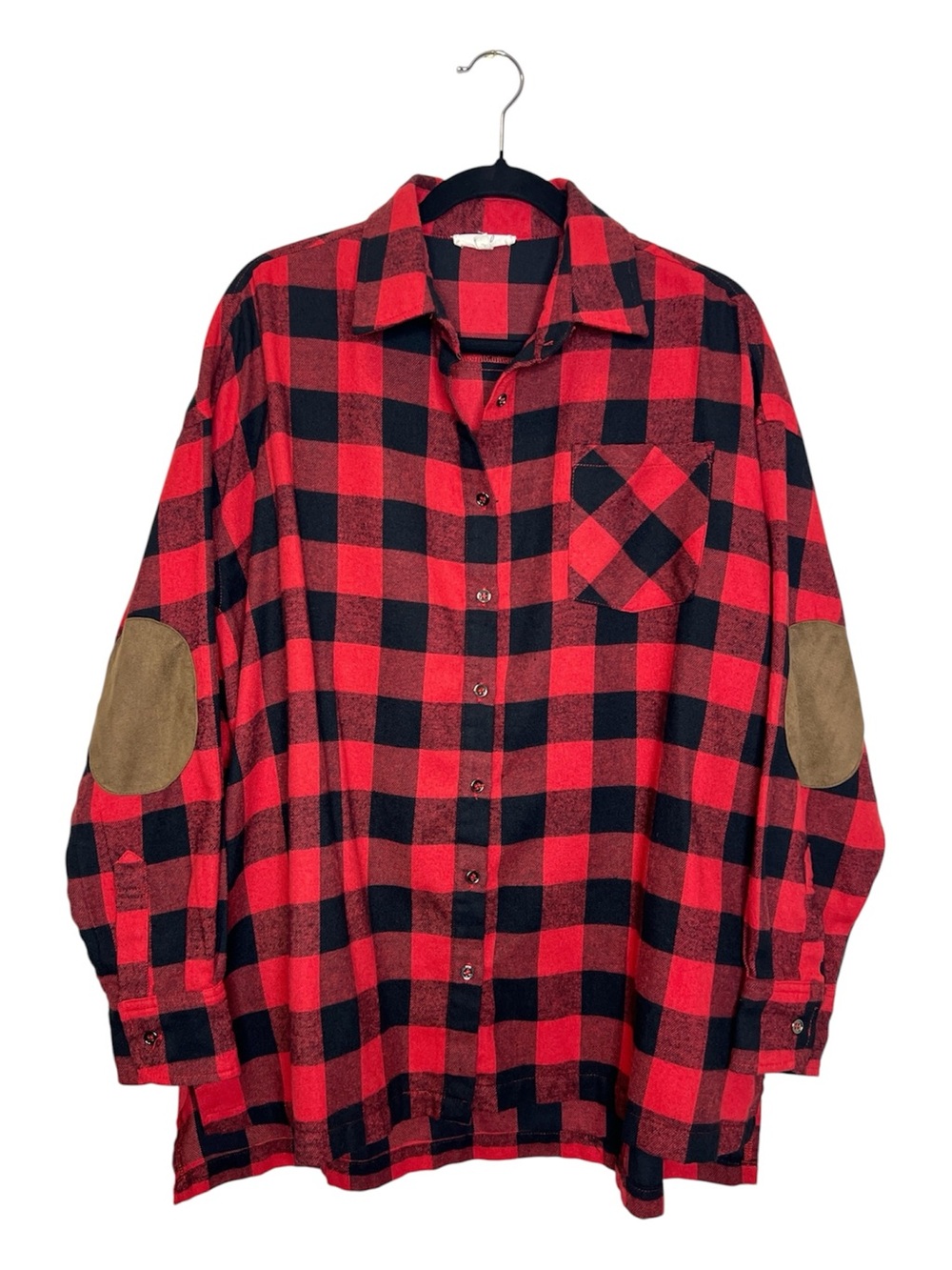 EASEL Red and Black Plaid Oversized Tunic Length Button Down Shirt size Medium